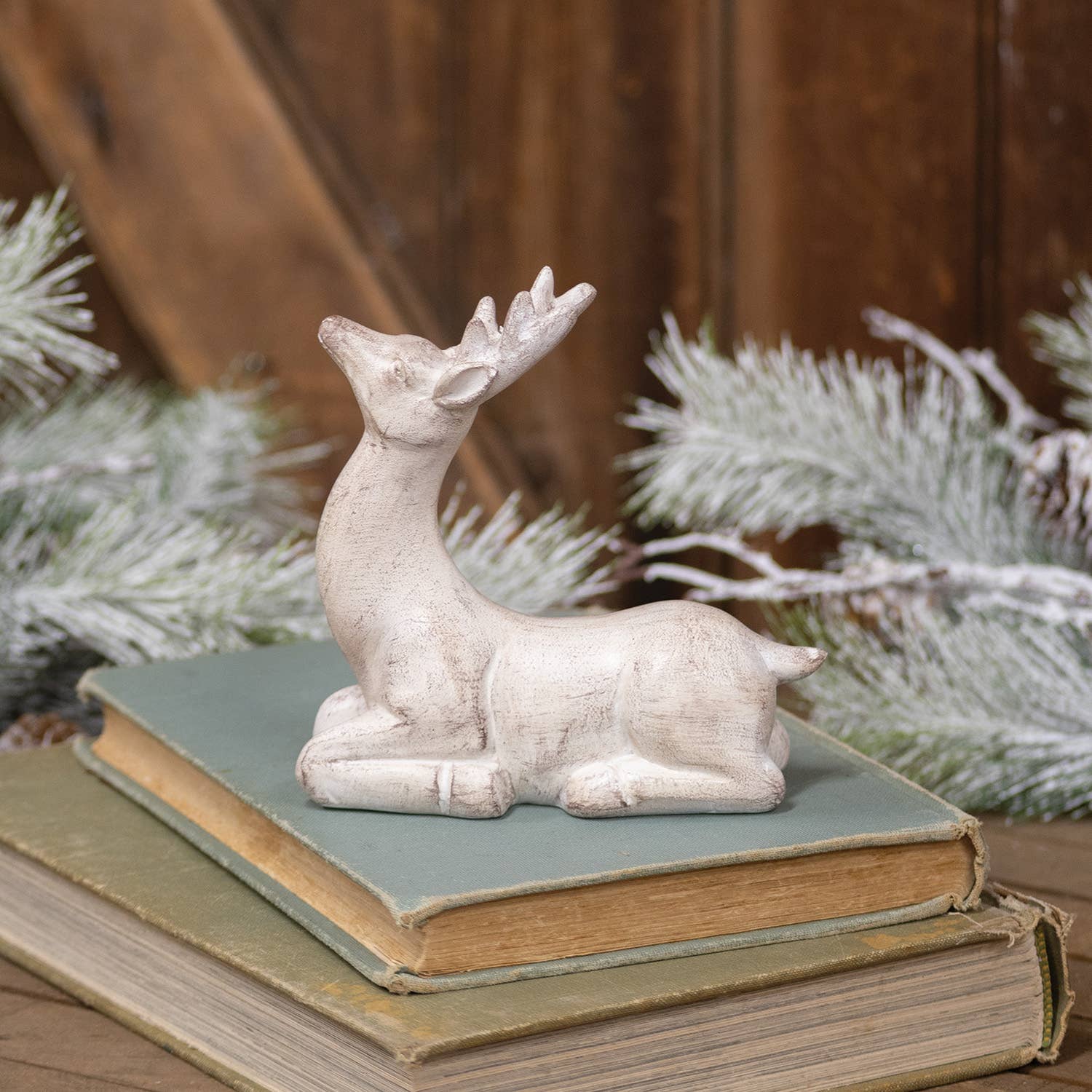 White Distressed Resin Upward-Look Reindeer - 4.5"