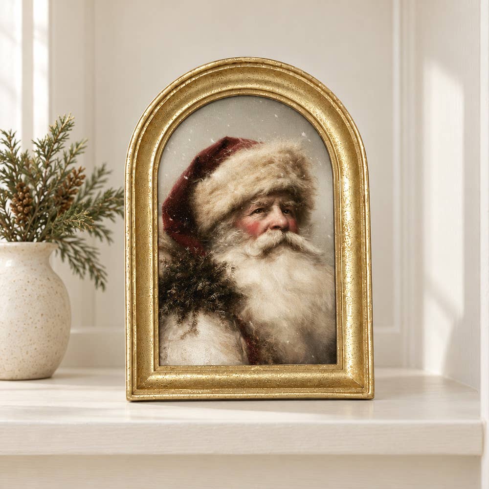 Gold Arch Framed Old World Contemplative Santa Art Print