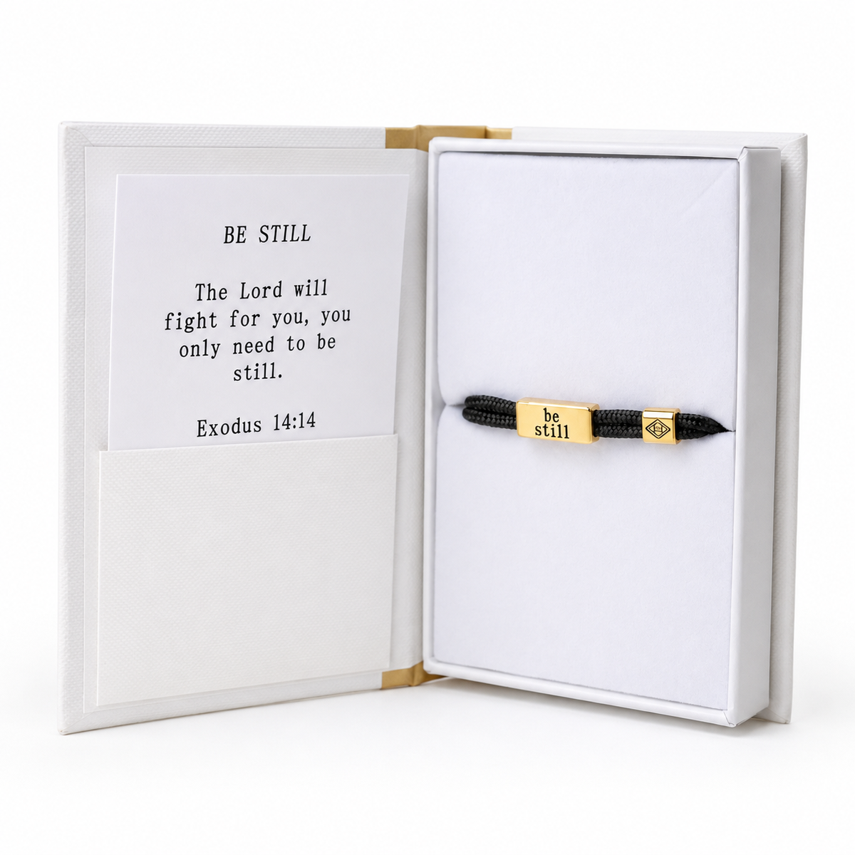 Sentiment Bracelet – Be Still | Exodus 14:14 | Black Cord