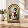 Gold Arch Framed Storybook Christmas Snowman Art Print