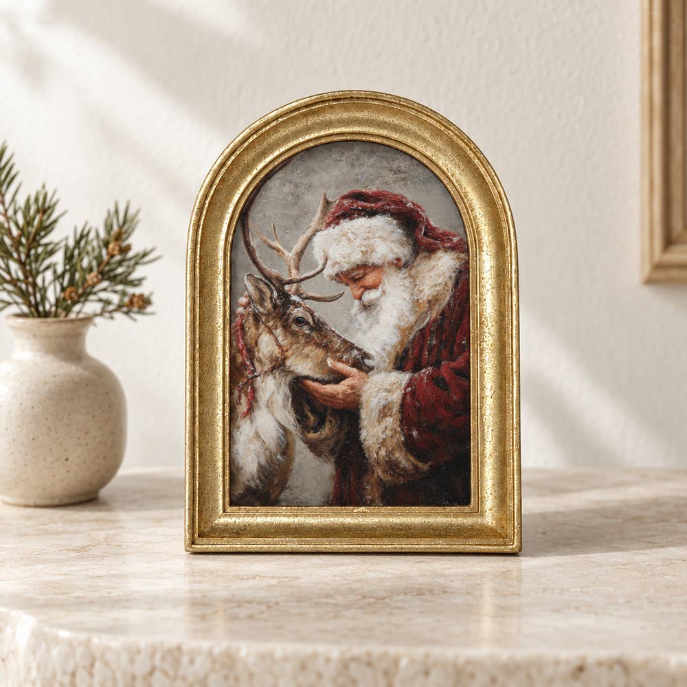 Gold Arch Framed Storybook Christmas Tender Santa Art Print