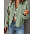 Solid Corduroy Jacket Casual Oversized Button Front: Light Green