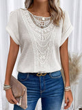 CUT-OUT LACE PATCHWORK SHORT SLEEVE T-SHIRT: OFFWHITE