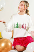 Christmas Tree Sequin Accent Knitted Sweater: OFF WHITE