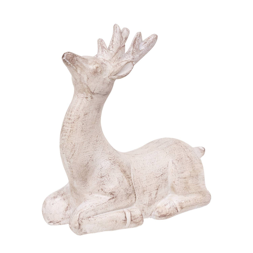 White Distressed Resin Upward-Look Reindeer - 4.5"