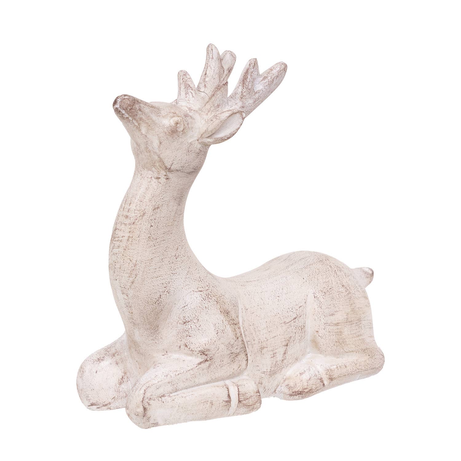 White Distressed Resin Upward-Look Reindeer - 4.5"