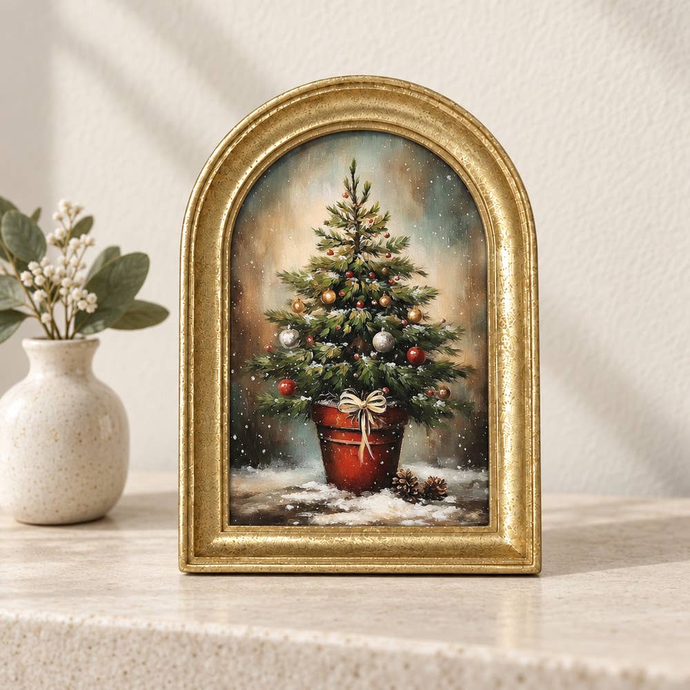 Gold Arch Framed Storybook Christmas Tree Art Print