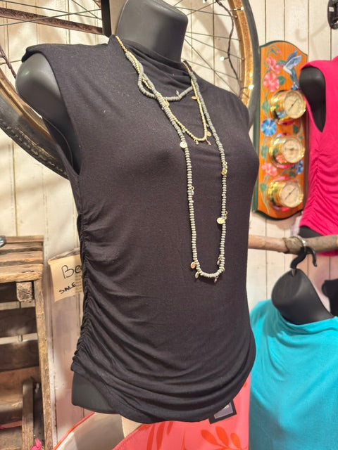 Black Scrunched mock neck tank top