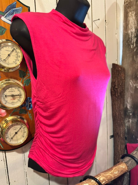 HOT pink Scrunched mock neck tank top