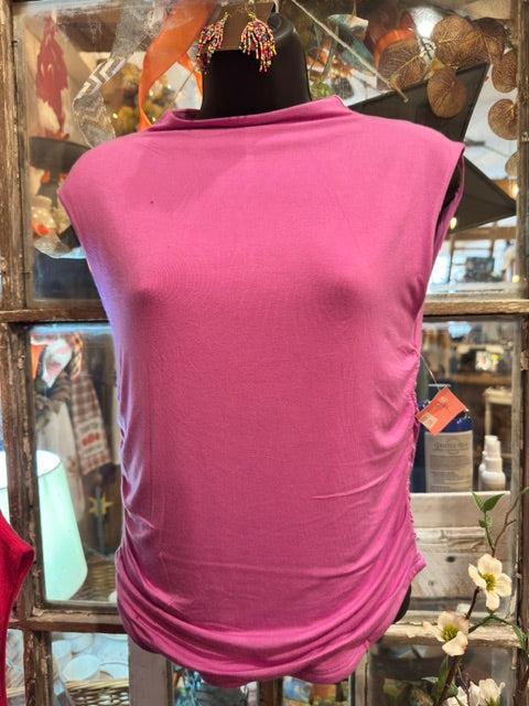 Lavender-Pink Scrunched mock neck tank top