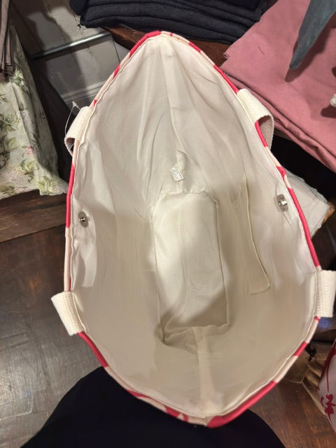 Large Tote Bag- Pink and White Floral- CLEARANCE