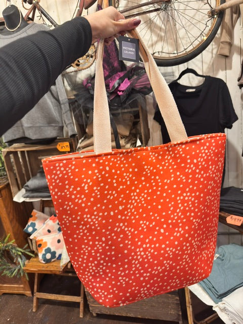Large Tote Bag- Orange and White Dots- CLEARANCE