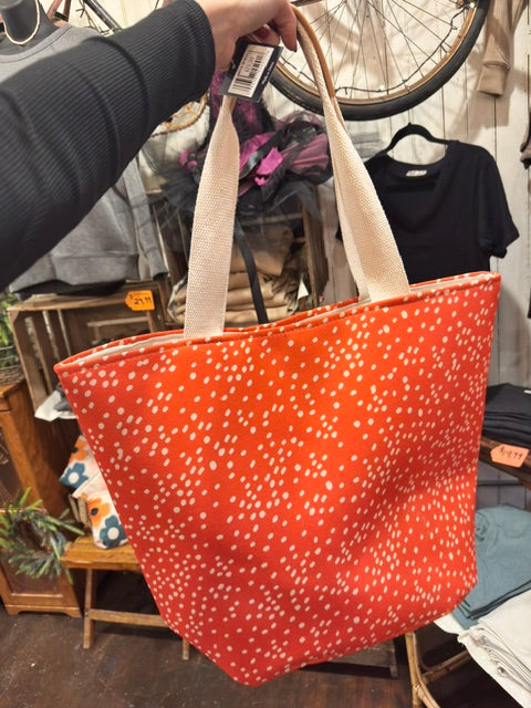 Large Tote Bag- Orange and White Dots- CLEARANCE