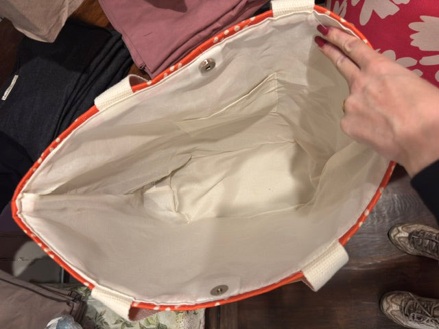 Large Tote Bag- Orange and White Dots- CLEARANCE
