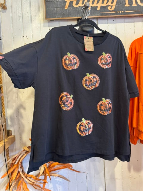 Sequin Jack O' Lantern Drop-shoulder Oversized fit Top- CLEARANCE
