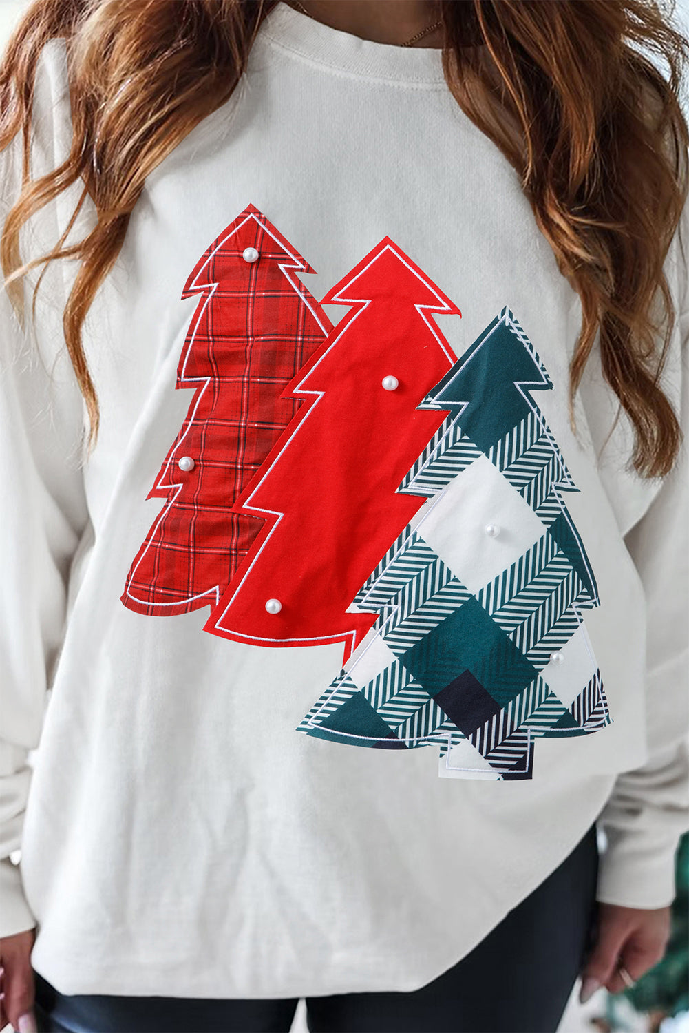 White Pearl Plaid Tree Sweatshirt