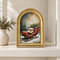 Gold Arch Framed Storybook Christmas Sleigh Art Print