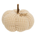 Ivory Waffle Weave Pumpkin w/Burlap Leaves - 4.75" dia.
