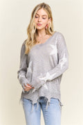 DISTRESSED STAR SWEATER TOP GREY