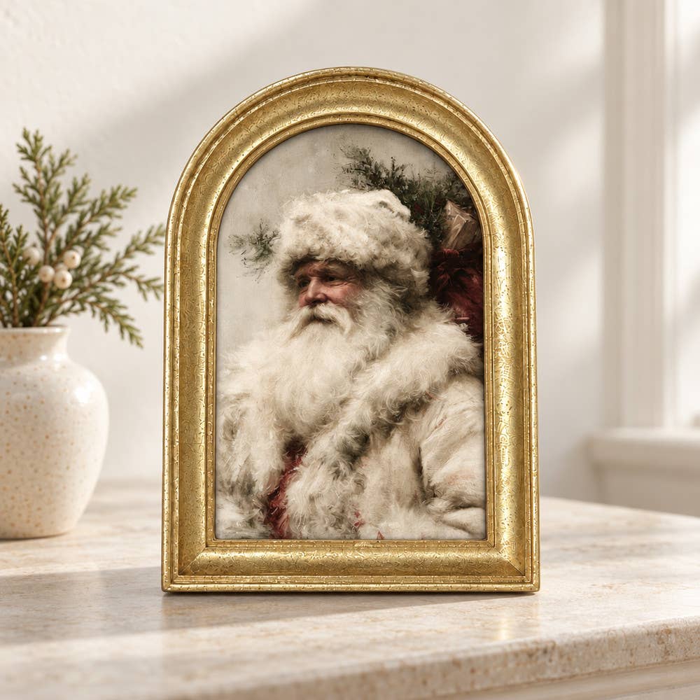 Gold Arch Framed Old World Santa Profile Art Print