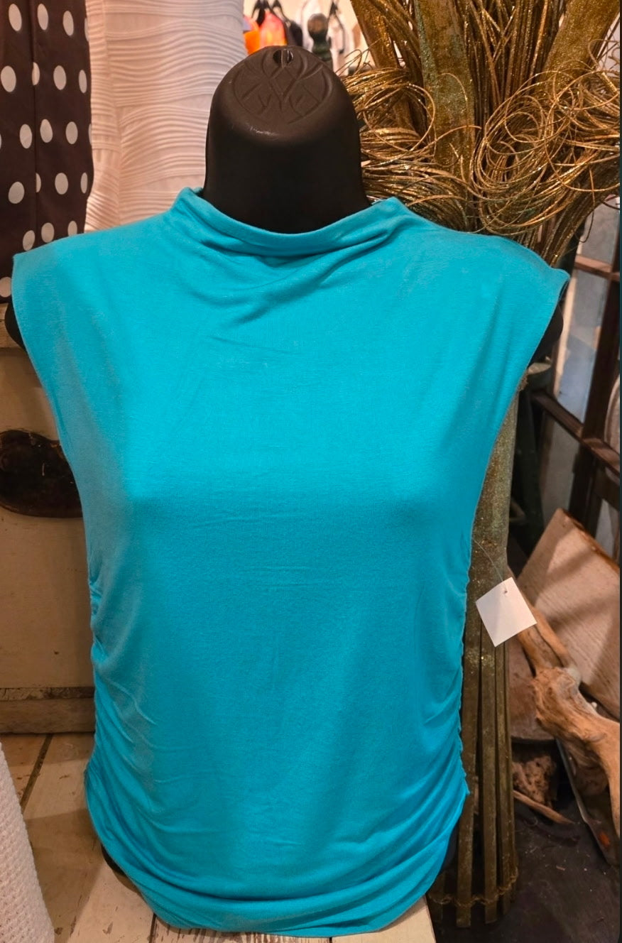 Blue Scrunch Mock neck Tank Top